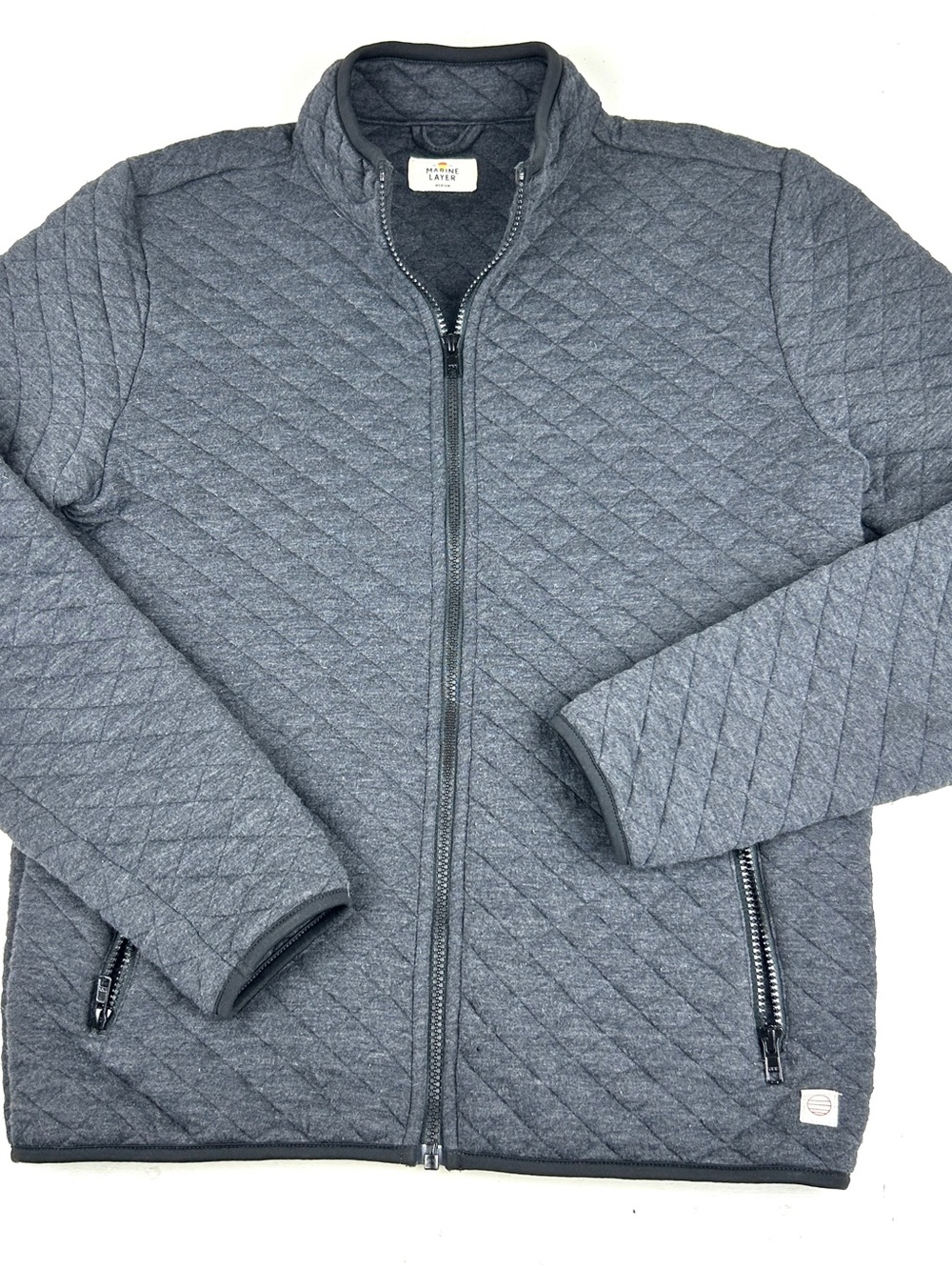 Marine Layer Jacket Quilted Bomber Womens Medium Gray Corbet Midweight Full Zip